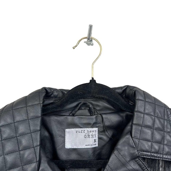 Ruff Hewn Grey Wool Blend Jacket Coat Faux Leather Quilted Lined‎ Women Size M - Picture 3 of 5